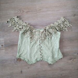Vintage Sage Green Floral Lace Cottage Corset